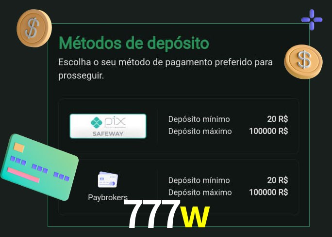 O cassino 777w oferece uma grande variedade de métodos de pagamento